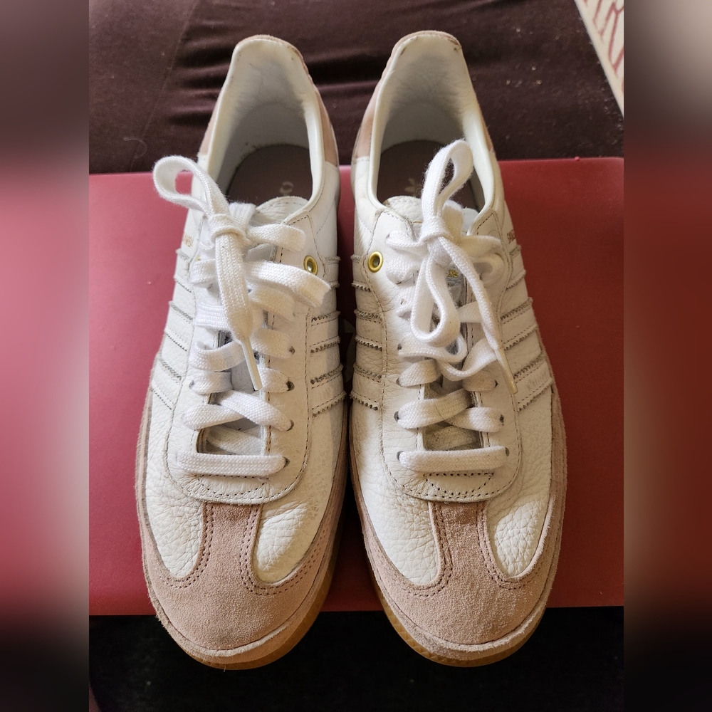 adidas Women's White and Tan samba Sneakers